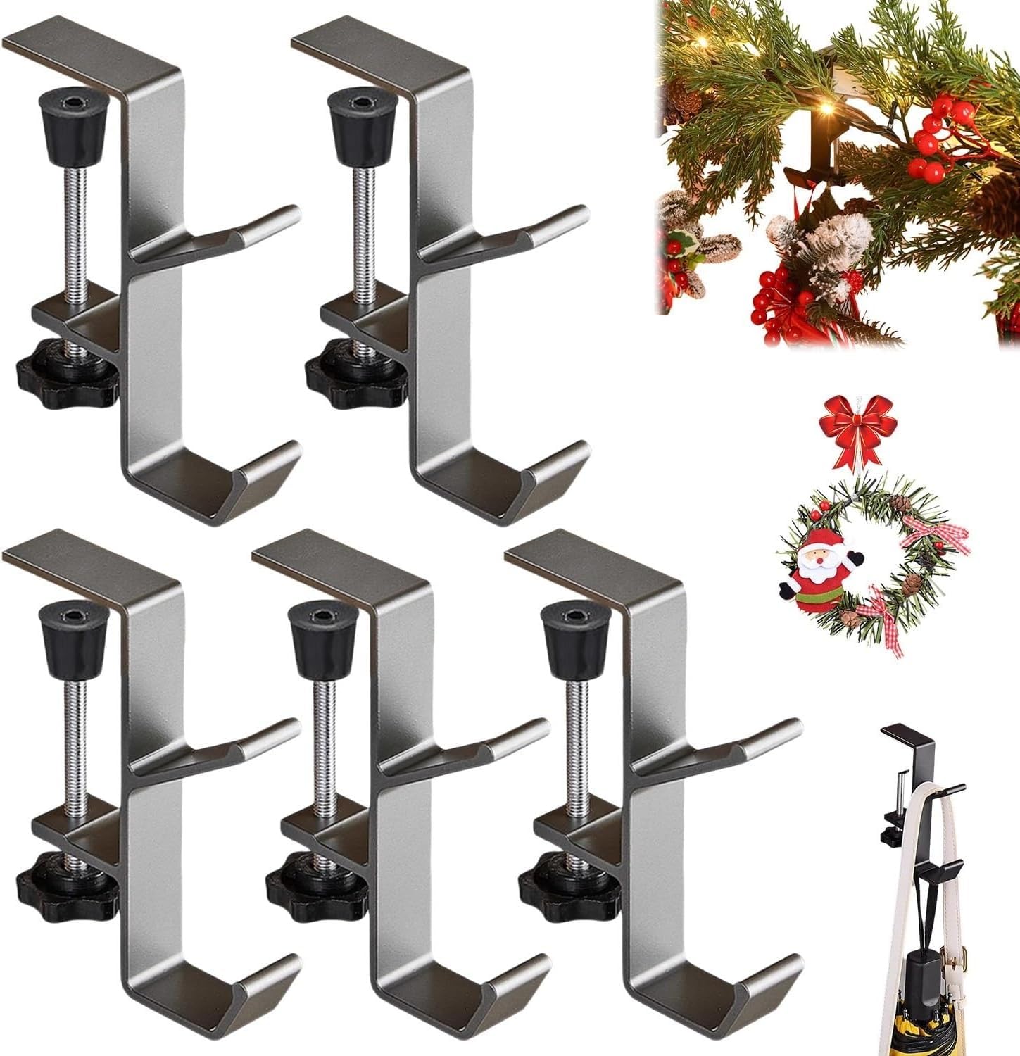 Christmas Stocking Hangers for Mantel, 2 in 1 Mantel Hanger for Garland, Adjustable Stocking Holder Non-skid Stocking for Fireplace, Mantel Stocking Holders Clip for Xmas Home Party(Silver,5 Pieces)