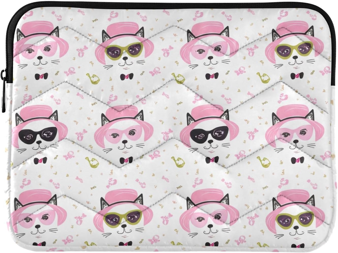 Pink Hat Kitties Quilted Laptop Sleeve for Men Women, Laptop Protective Case, Computer Sleeve, Bumps and Scratches (13-13.3 inch)