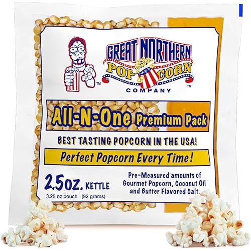 Movie Theater Style 12-Count Popcorn Packs-Pre-Measured 2.5 Ounce All-in-One Kernel, Salt, Oil Packets for Popping Machines by Great Northern Popcorn