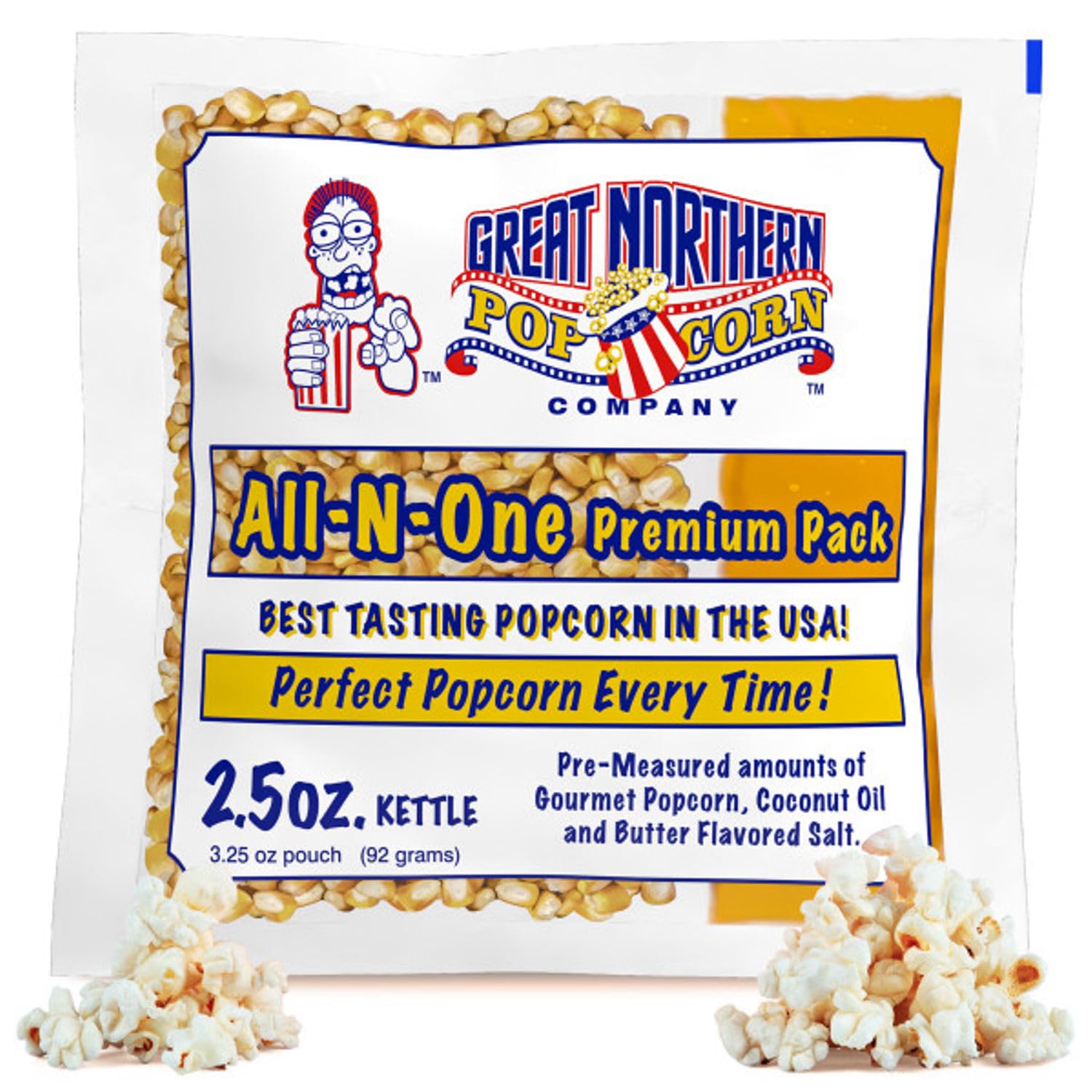 Movie Theater Style 12-Count Popcorn Packs-Pre-Measured 2.5 Ounce All-in-One Kernel, Salt, Oil Packets for Popping Machines by Great Northern Popcorn
