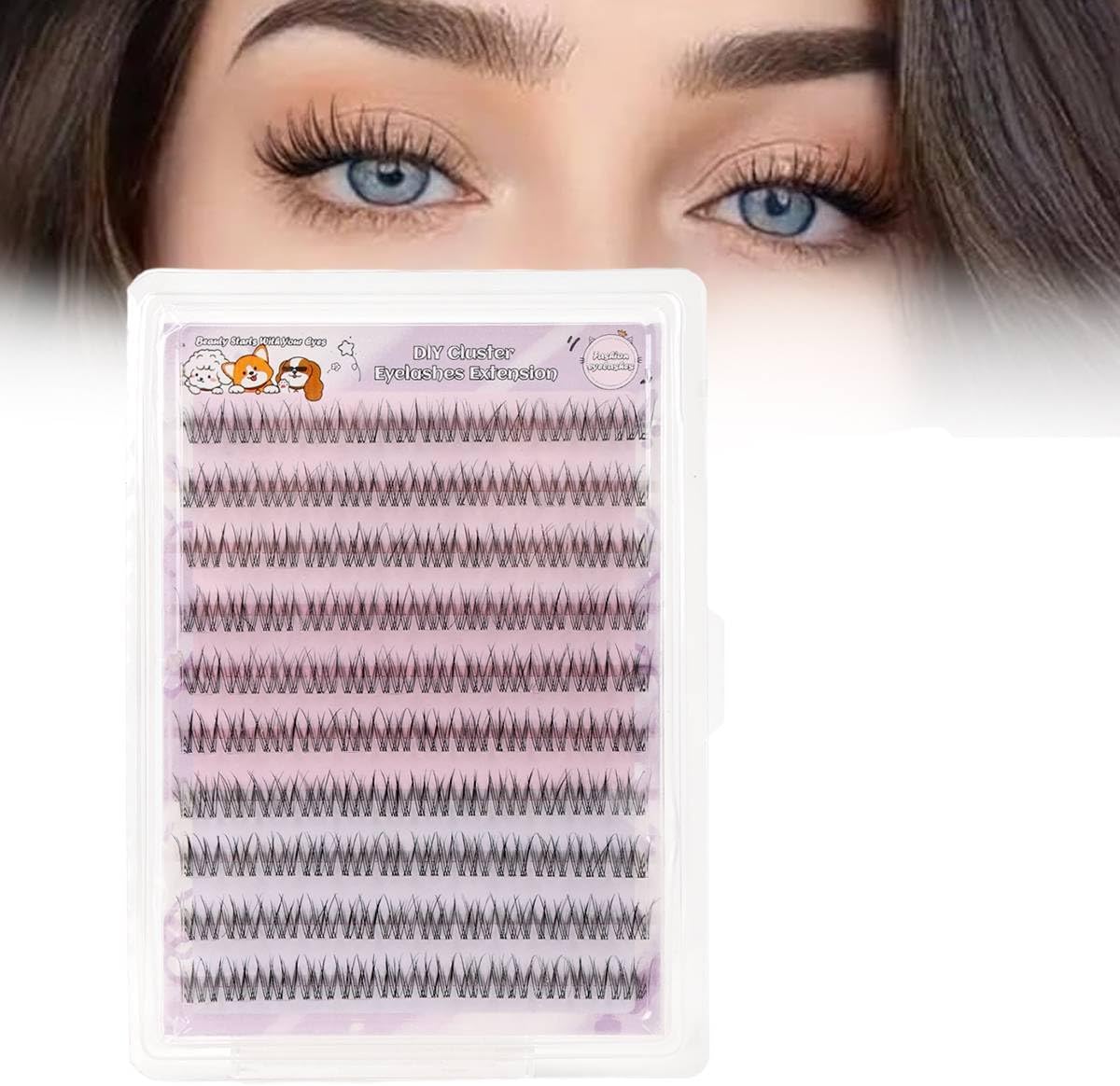 MAYCREATE®120Pcs Self Adhesive False Eyelash Clusters, No Glue Needed Wispy Natural Lash Extensions, Pre Cut Reusable Stick On Lashes for Beginners Sensitive Eyes Daily Makeup