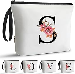A-Z BAG Personalised Initial Makeup Bag with Floral Letter,Gifts for Women,Mum,Friend,Sister,Teenage Girls,Bridesmaid,Cosmetic Wash Bag & Toiletry Pouch,B
