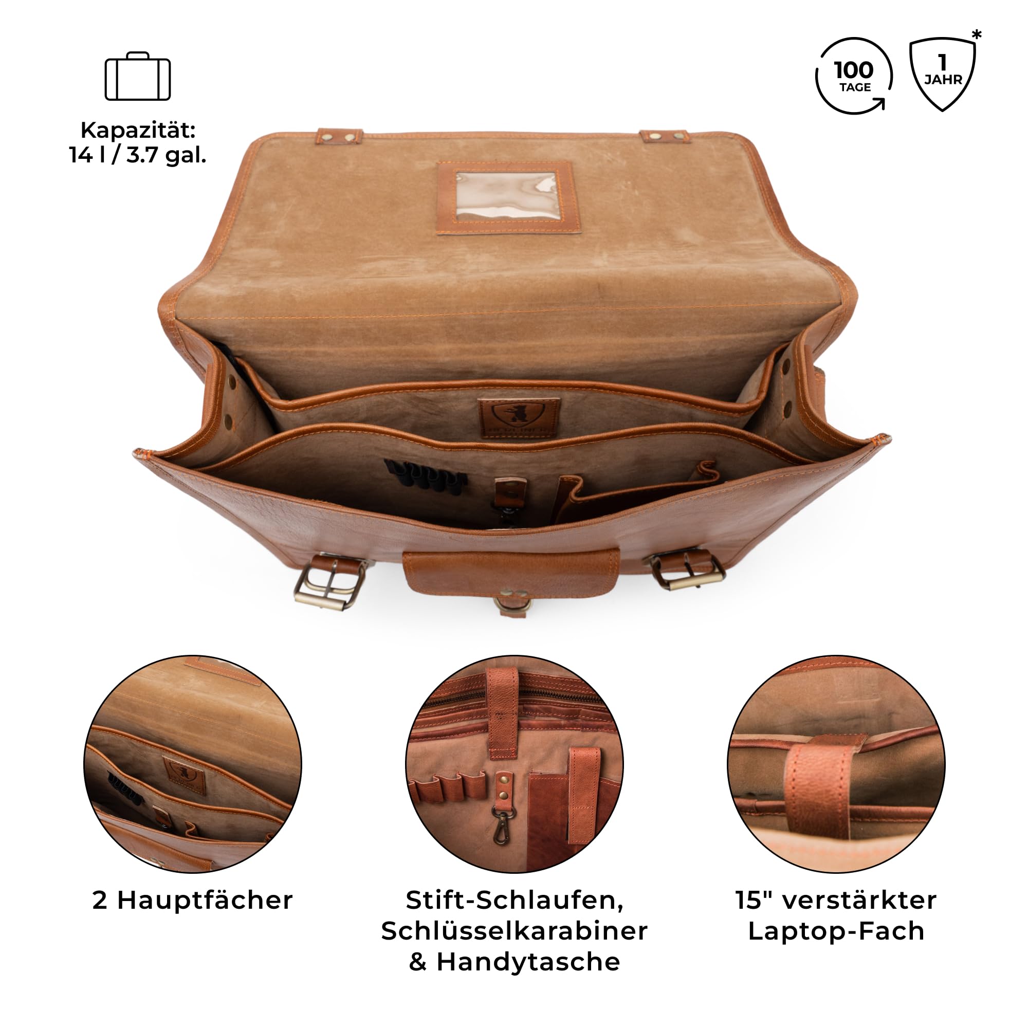 Berliner Bags Messenger Bag Berlin M Vintage aus Leder für Herren - Braun