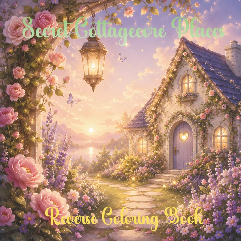 Secret Cottagecore Places Reverse Coloring Book: A Cozy Fantasy Reverse Coloring Book of Hidden Gardens, Tiny Cottages, and Magical Watercolor Places