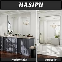 Vista 32 de Hasipu Espejo de baño LED con luces de 40 x 26 pulgadas, espejo de luz con marco de metal negro para tocador, antiniebla, regulable, 3