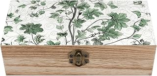 Wood Green Leaves And Vines Keepsake Box Wooden Storage Box with Hinged Lid & Gold Buckle Rustic Memory Treasure Chest for Jewelry Craft Photo Letter Card Crystal Storage Wedding Bridal Shower Gift