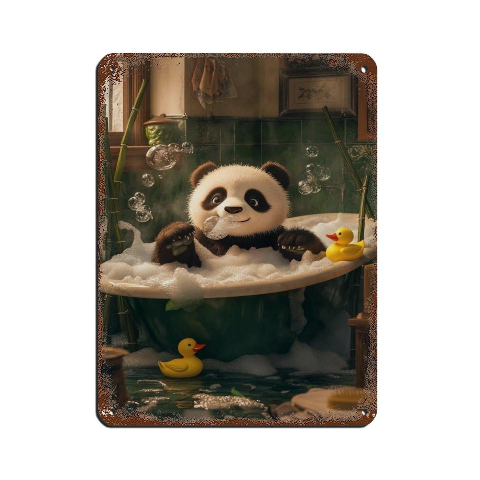 Cute Panda Bathroom,Panda Bubble Bath Tin Sign Vintage Metal Pub Club Cafe Bar Home Wall Art Decoration Poster Retro 12x16inch(30x40cm)