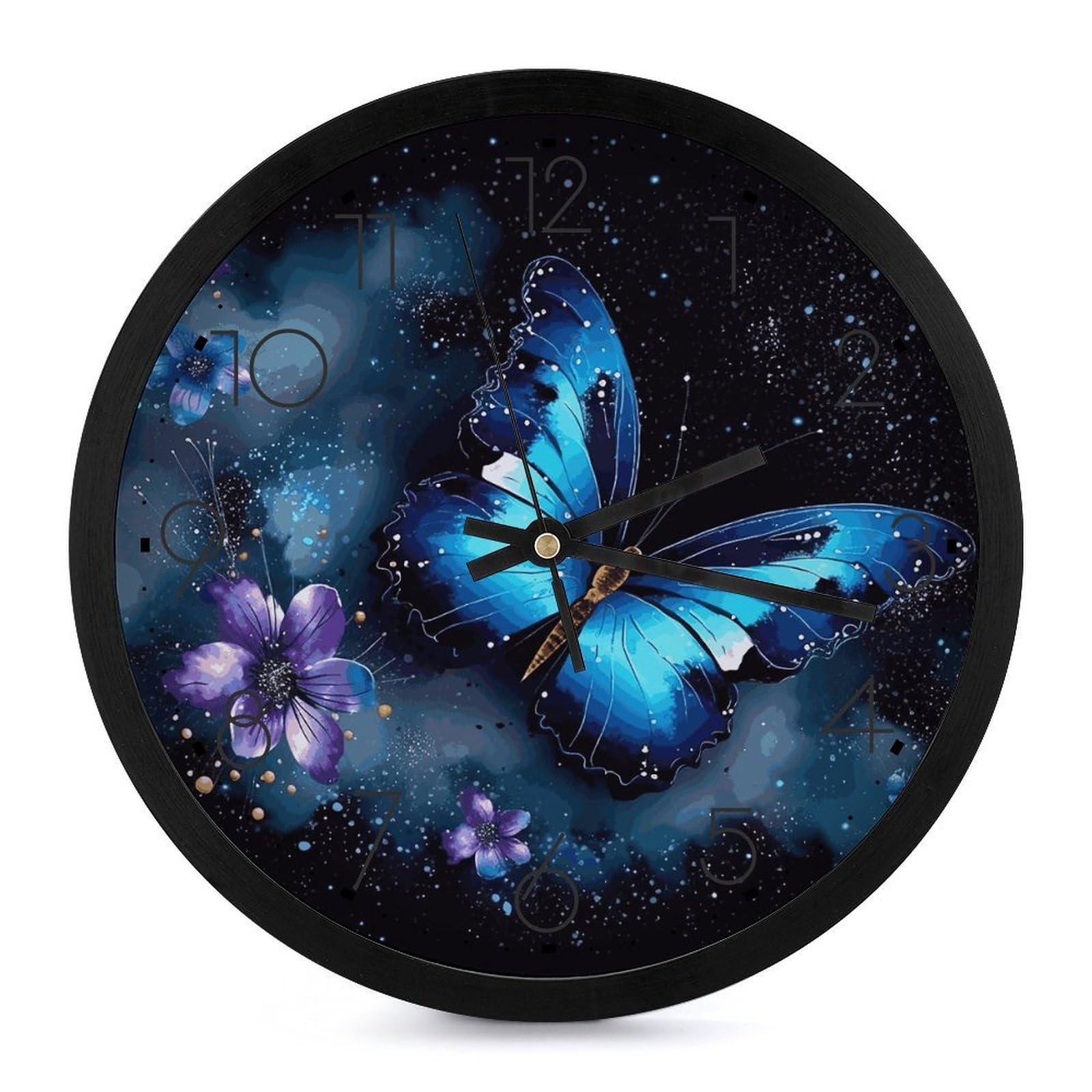 Horloge sans tic-tac galaxie papillon bleu 25,4 cm avec chiffres clairs et lisibles