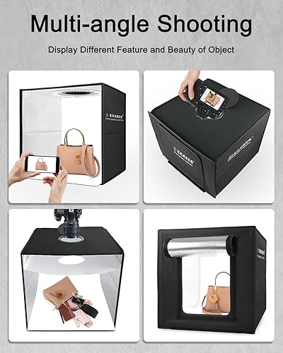 Miniatura 6 de DUCLUS Caja de Luz para Fotografía, Caja de Estudio Fotográfico Portátil de 16x16 Pulgadas con 160 Luces LED Ajustables, 6 Fondos de PVC y 2 de