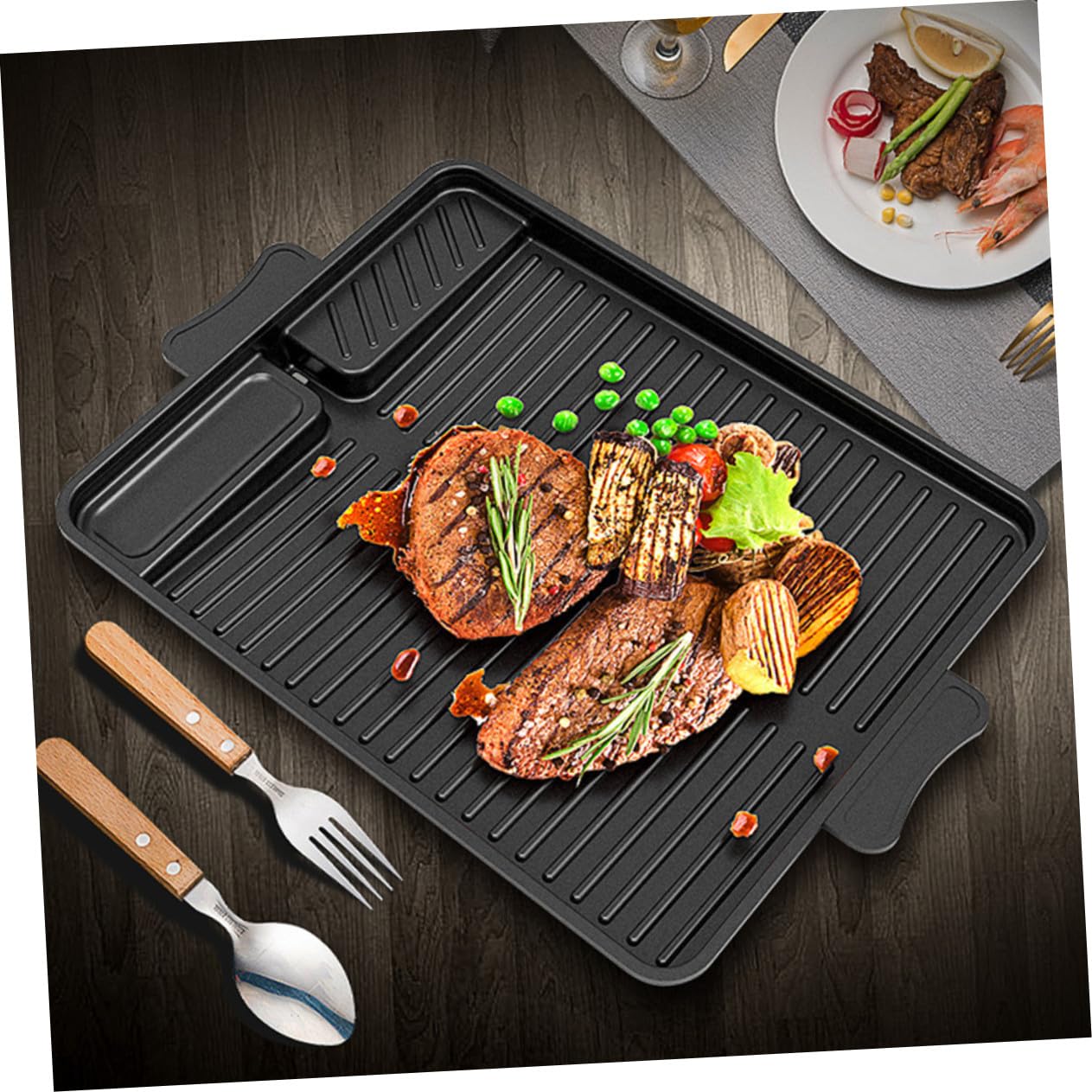 Coreana Piastra in Rettangolare Antiaderente Alluminio Nero Barbecue