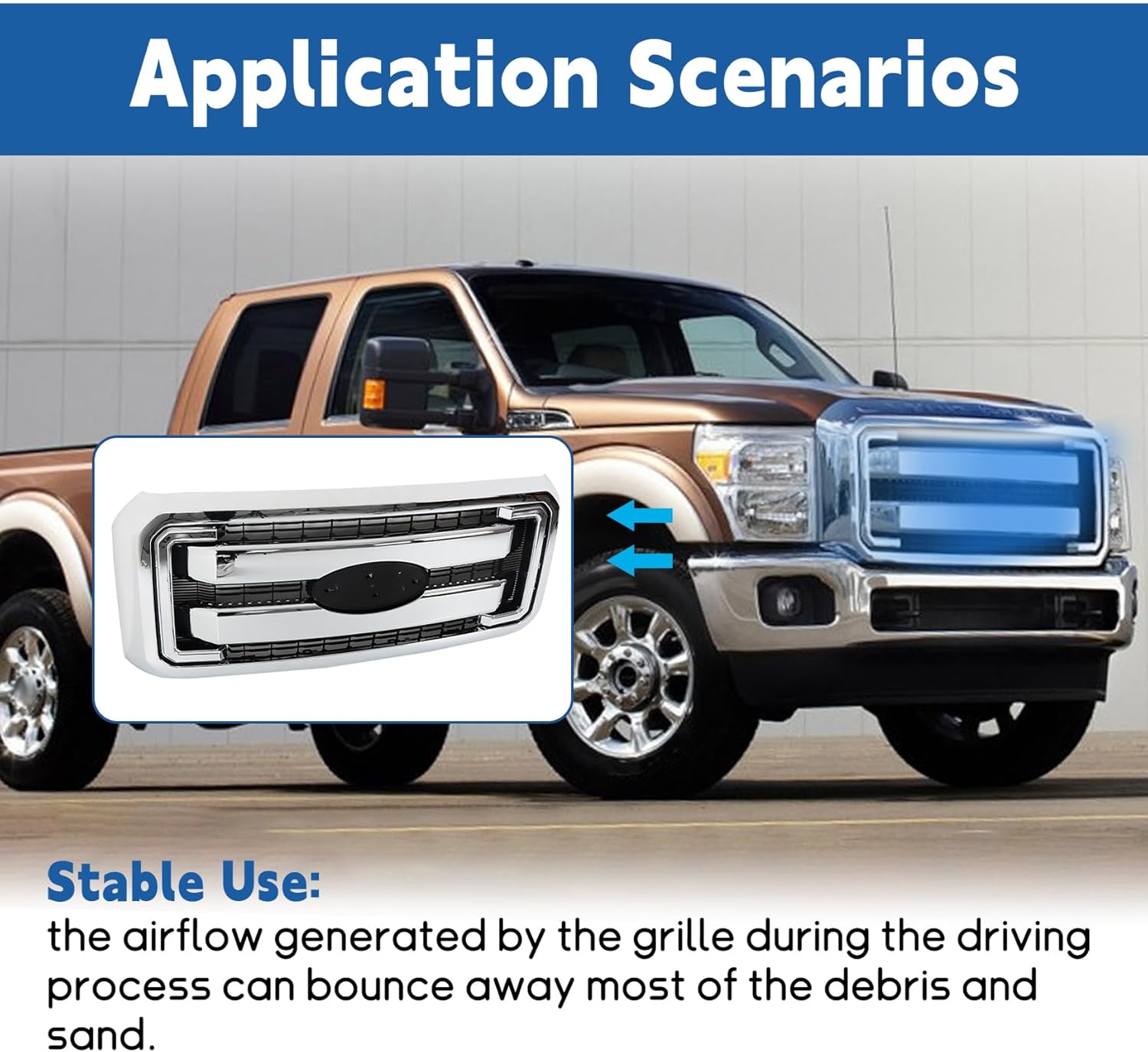Silscvtt Front Bumper Hood Grille Upper Chrome with Bracket Replacement for F250 F350 F450 F550 Super Duty 2011-2016
