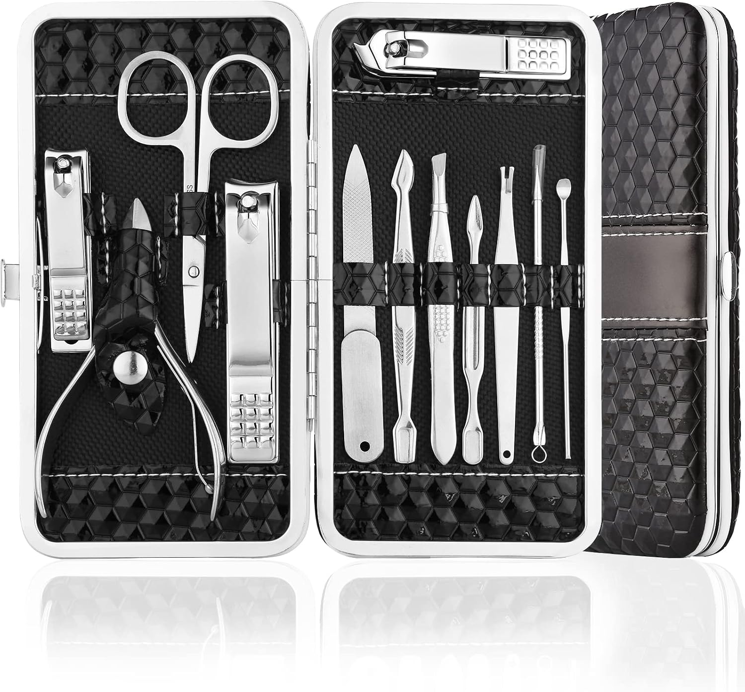 Yougai Manicure Set Nail Clippers Set, 12Pcs Manicure Kit Stainless Steel Nail Kit, Professional Nail Grooming Kit, Pedicure Nail Care Tools with Travel Case