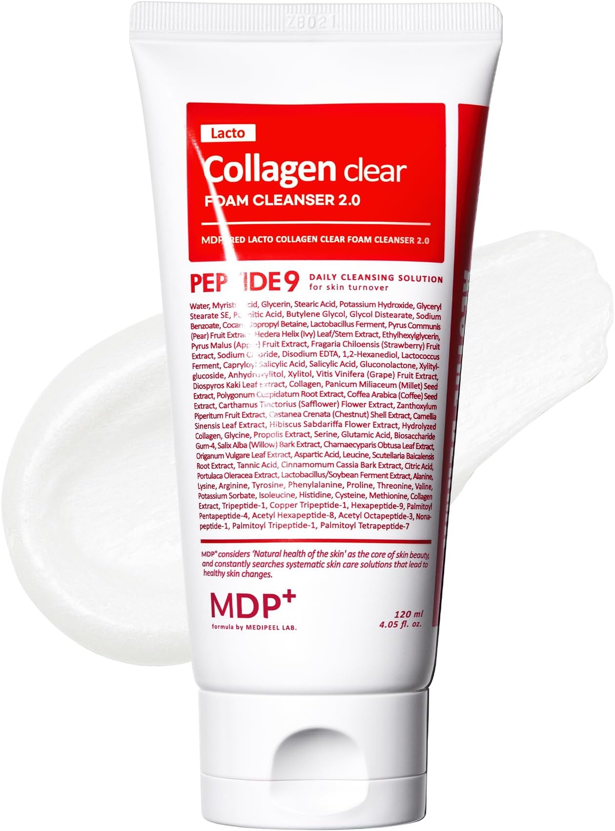 M.D.P MDP+ RED LACTO COLLAGEN CLEAR 2.0, Peptide, Pore Tightening, Daily Moisturizing Cleanser, Deep Pore Cleansing, Foaming Facial Wash | 4.05 fl.oz, 120ml