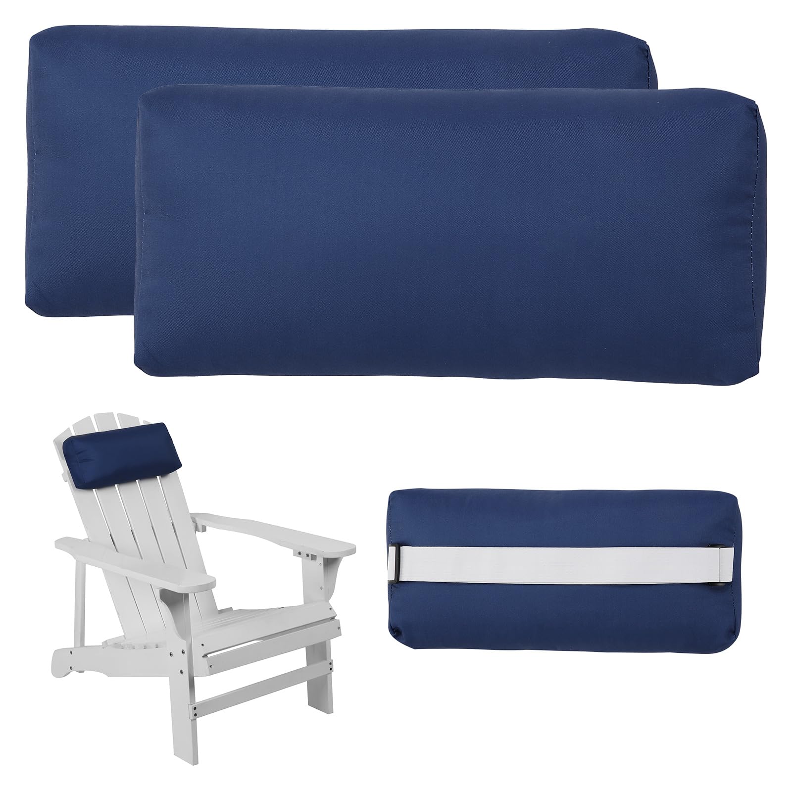 Rasugarlary 2 Pcs Outdoor Chaise Pillows, Headrest Pillow for Patio Chaise Lounge Chair with Adjustable Elastic Stripe Head Resting Pillows for Recliner Office Chair, Dark Blue