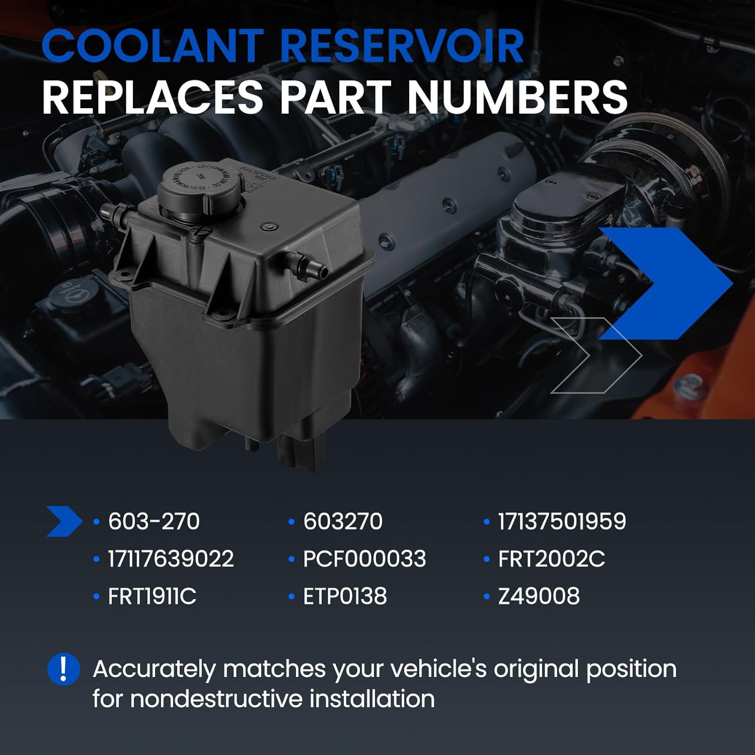 Engine Coolant Reservoir Tank 603-270 Compatible with BMW X5 4.4L 4.8L 2004-2006 Land Rover Range Rover 2003-2005 4.4L Replace 17137501959 17117639022 603270 FRT2002C FRT1911C ETP0138 Z49008