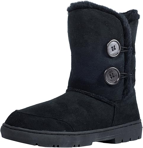 CLPP'LI - Botas de nieve de invierno con dos botones, impermeables, con forro completo de piel, para mujer