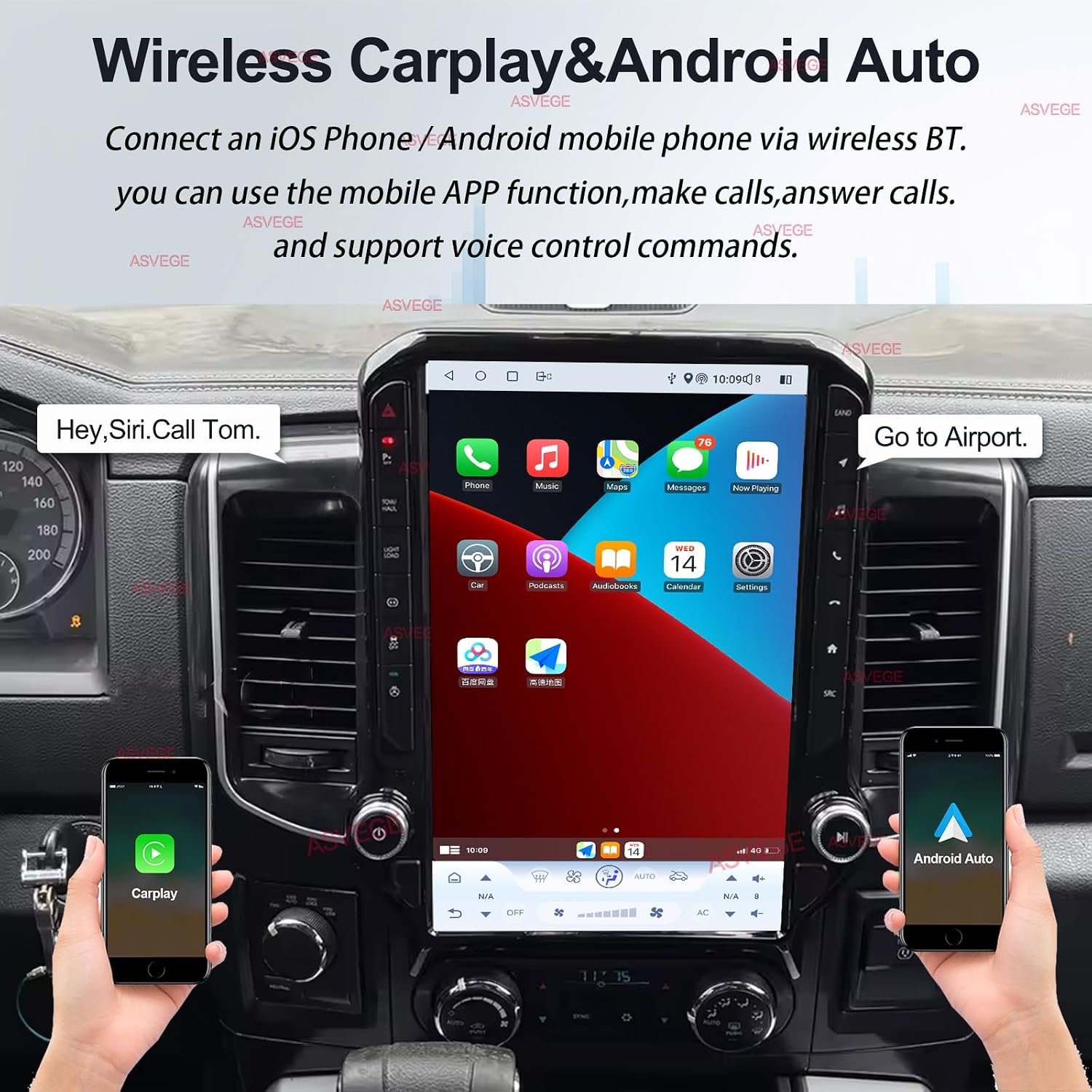 14.5 inch Screen Upgrade Android 14 Car Radio for Dodge Ram 1500 2500 3500 2008-2012 Truck Stereo Replacement Tesla Style Head Unit (Front 2-Seater car, 4+64GB)