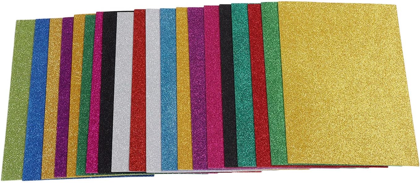 A4 Glitter Foam Sheets, Craft Foam Sheet 20 Sheets 2mm Thickness Soft Flexible for Scrapbooks for Kids