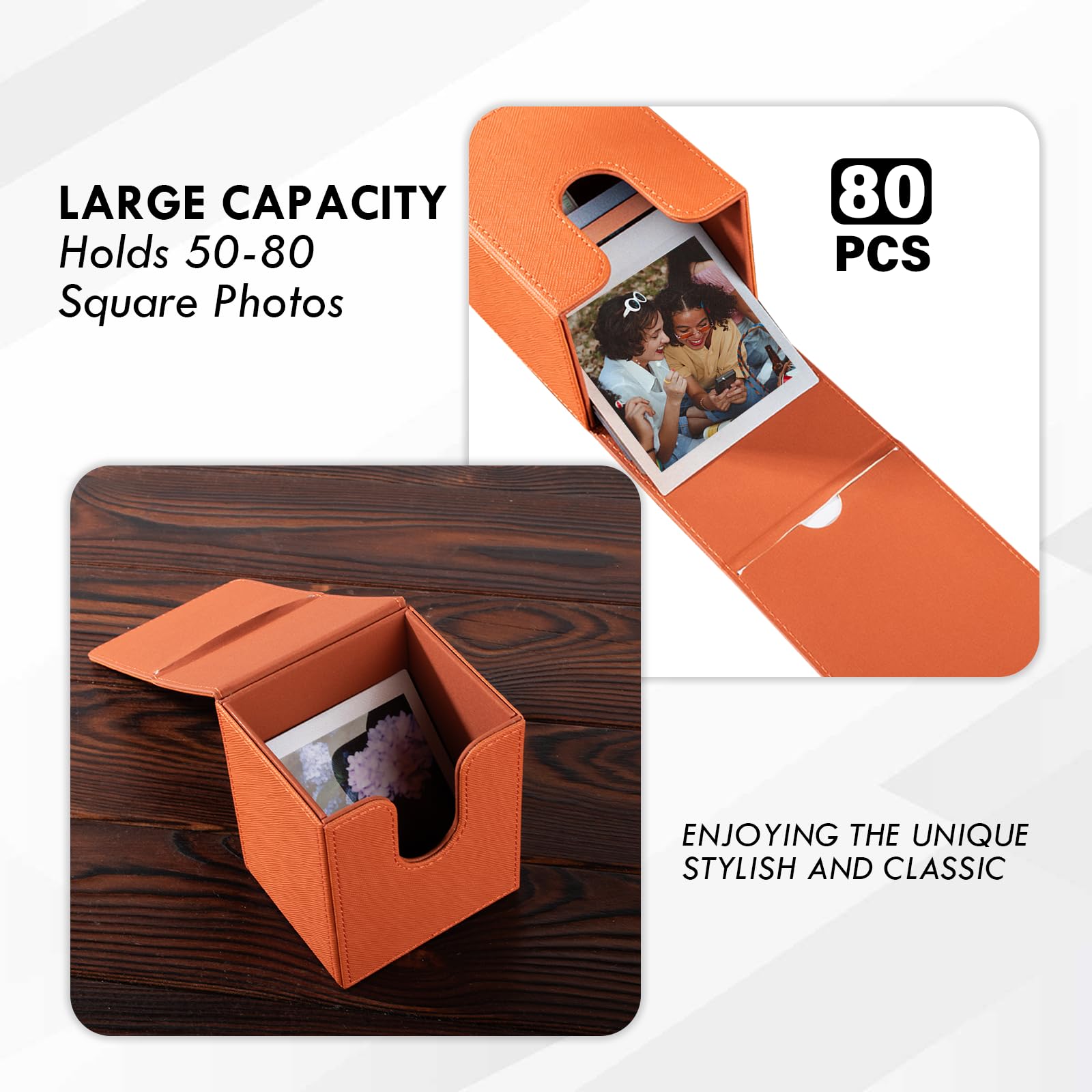 Étui de Rangement pour Films Instax Square, pour Support Photo Instax Square - Boîte Photo pour Fujifilm Instax Square (86x72mm) SQ1 SQ20 SQ40 SQ10 SQ6 SP-3 - Marron