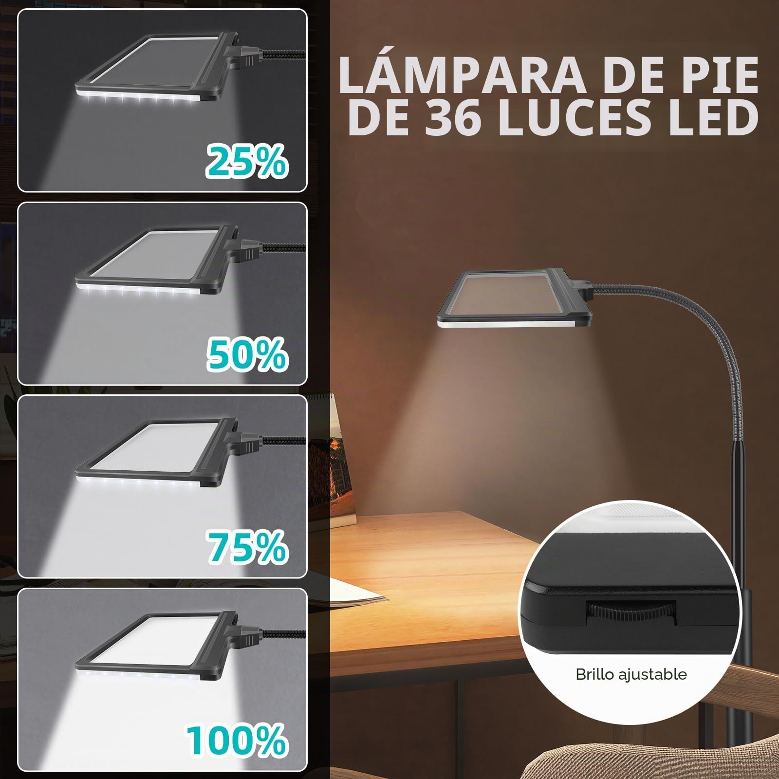 Lupa con luz y soporte, lámpara LED 5 modos de color, regulable continua, brazo giratorio ajustable, lupa iluminada para manualidades, estética, redonda de base