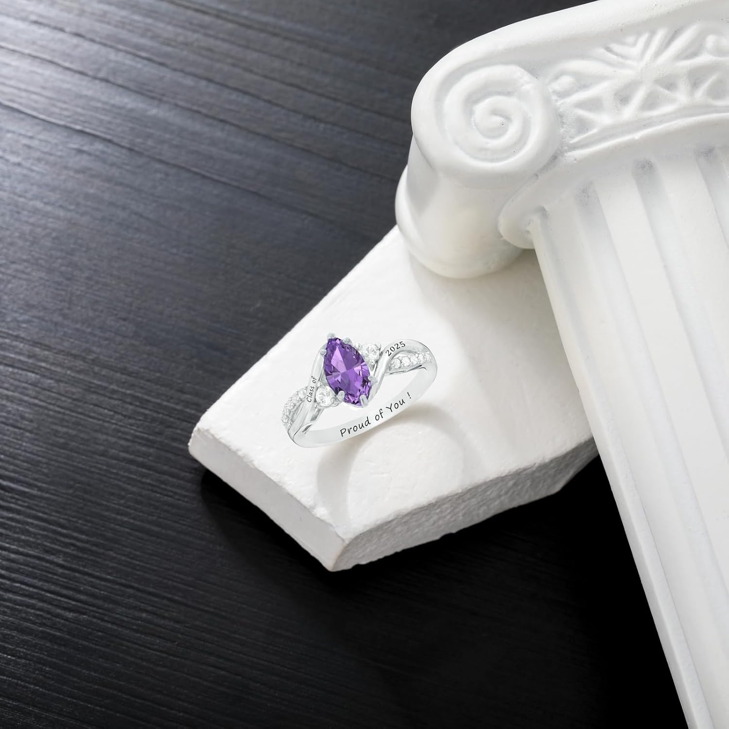 Customized Class Ring for Women 925 Sterling Silver/10K/14K/18K Gold High School College Graduation Ring with Birthstones Class of 2026 Graduation Jewelry for Her