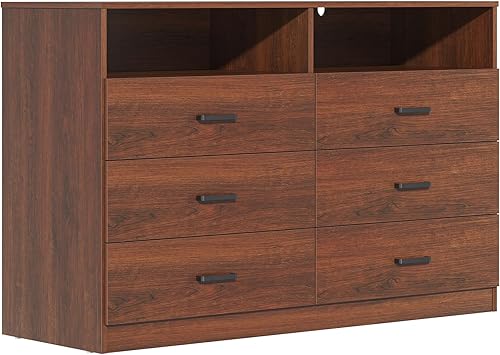 Miniatura 16 de Bigbiglife Cómoda para dormitorio, cómoda doble de 6 cajones, cómoda moderna con cajones profundos, soporte de TV, organizador de almacenamiento