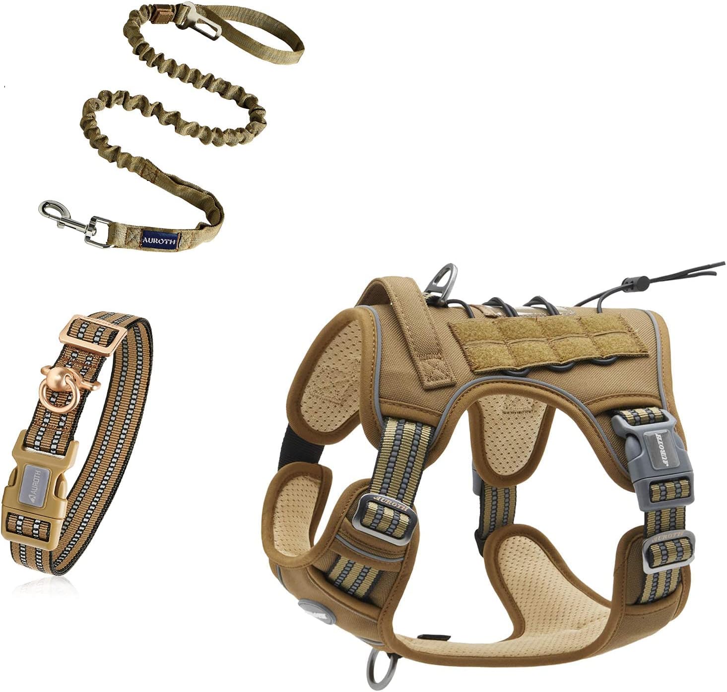 Auroth Tactical Dog Harness with 6 FT Heavy Duty Dog Leash and Reflective Dog Collar for Medium Large Dogs