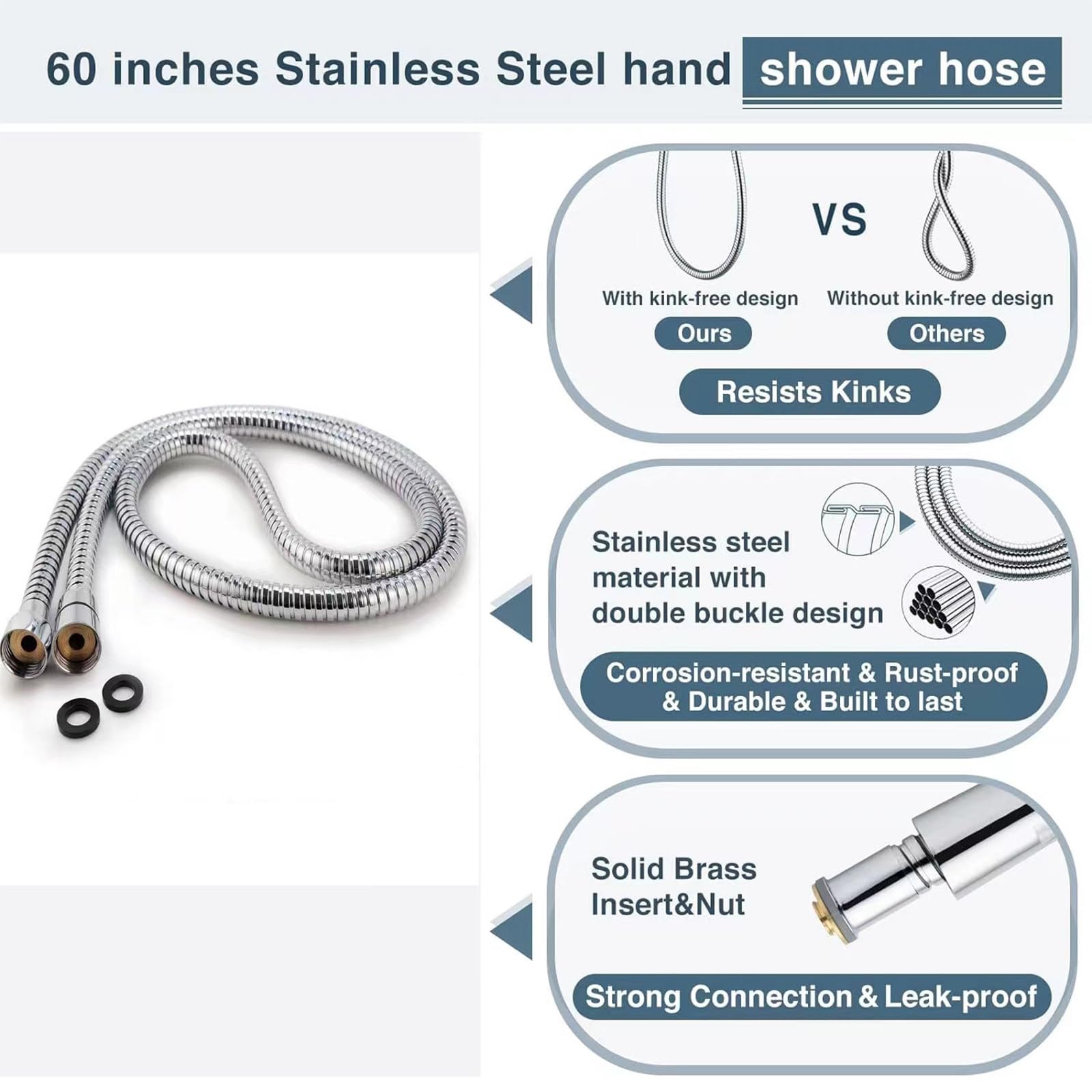 Alcachofa de Ducha con Manguera, Cromo Cabezal de Ducha con Varilla de Extensión la Pared con Alcachofa Ducha Acero Inoxidable Rociador para Ducha Función 2+2 Rociador de Ducha