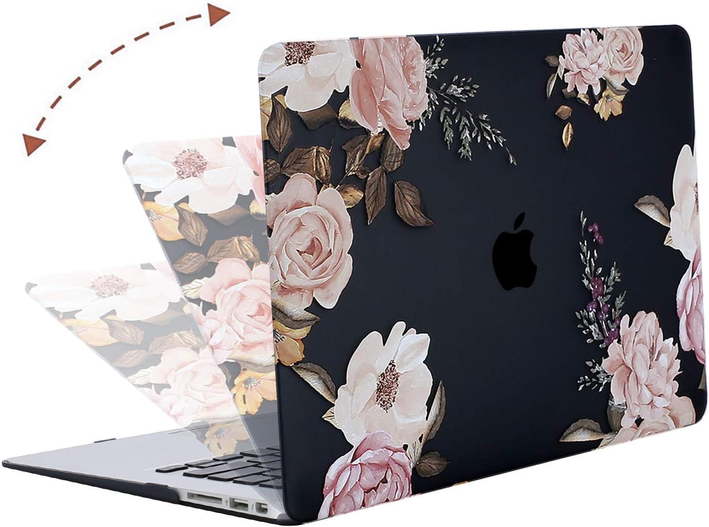 MOSISO Compatible with MacBook Air 13 inch Case (A1369 & A1466, Older Version 2010-2017 Release), Plastic Peony Hard Shell Case & Keyboard Cover & Screen Protector, Black