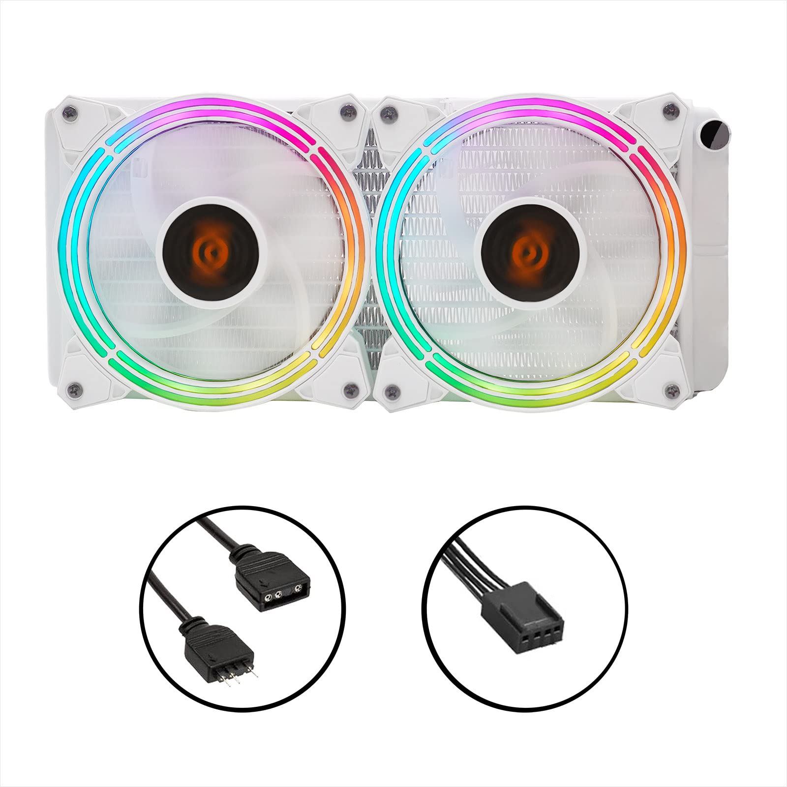 Noua Siberus TR241 Biały CPU Cooler, System chłodzenia TDP 200W, Radiator Wody AIO, Wentylatory PWM Triple Halo ARGB 120 mm, chłodnica 240 mm, Kompatybilny z AMD/Intel 1200 AM4