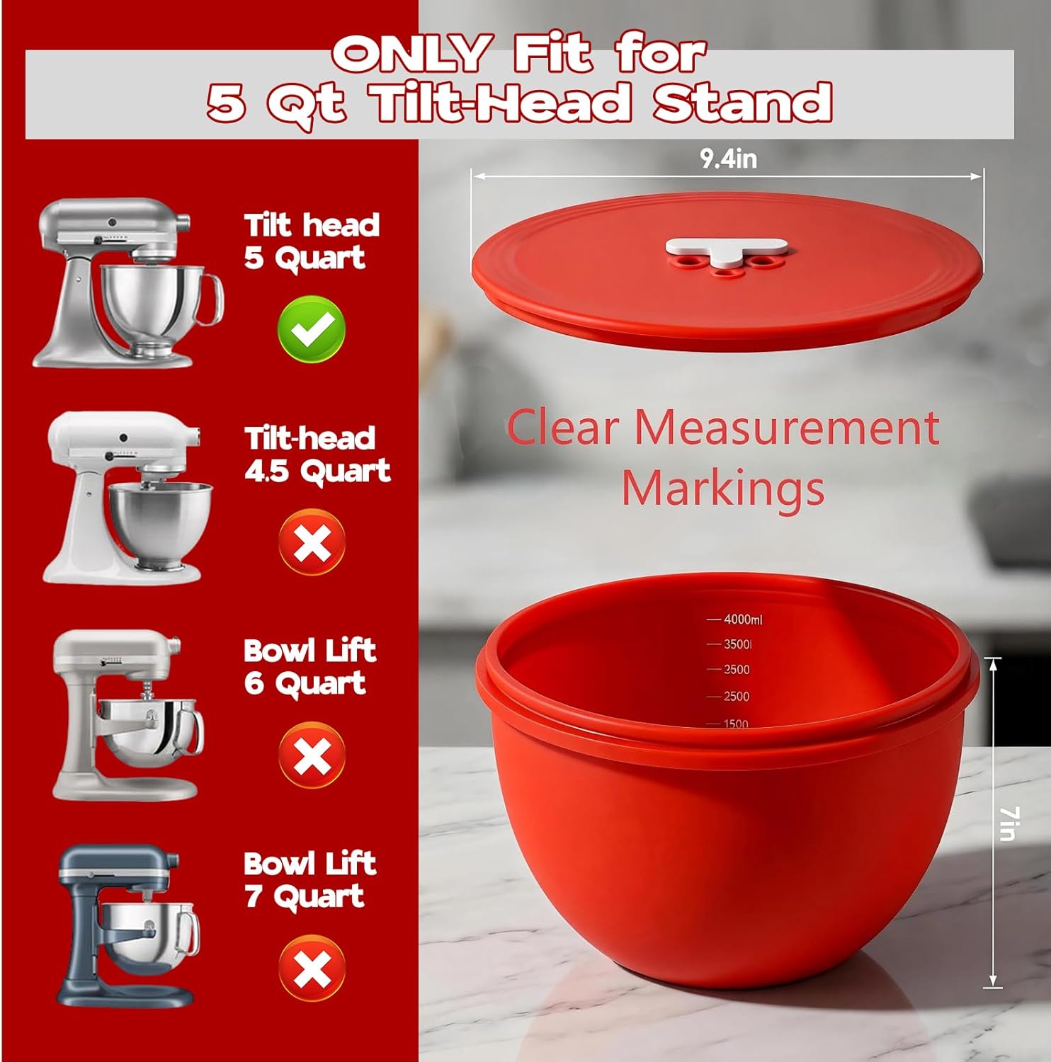 Silicone Bowl Liners for KitchenAid Mixer, 5Qt Tilt-Head Stand Mixer,2026 New Upgrade 2mm Extra-Thick,3-Mode Air Valve, Odour-Free,Dough Proofing, BPA Free,Dishwasher Safe(White)