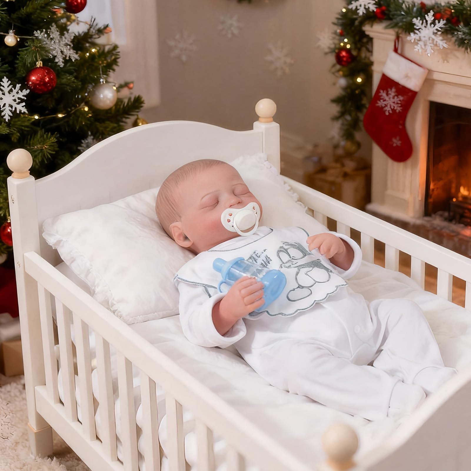 JRLCGYP Realistic Reborn Baby Dolls Boy, Realistic Newborn Soft Vinyl Baby Dolls Toy, Birthday Baby Doll Gift for Kids Age 3 + (Squirrel scarf-white-