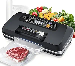 95kpa Vacuum Sealer Machine, Updated 2025 Commercial Fully Automatic Food Sealer, 10-in-1 Functions & Powerful Sealing System with Double Heat Seal, Easy-Lock Handle, Built-in Cutter and Bag Storage