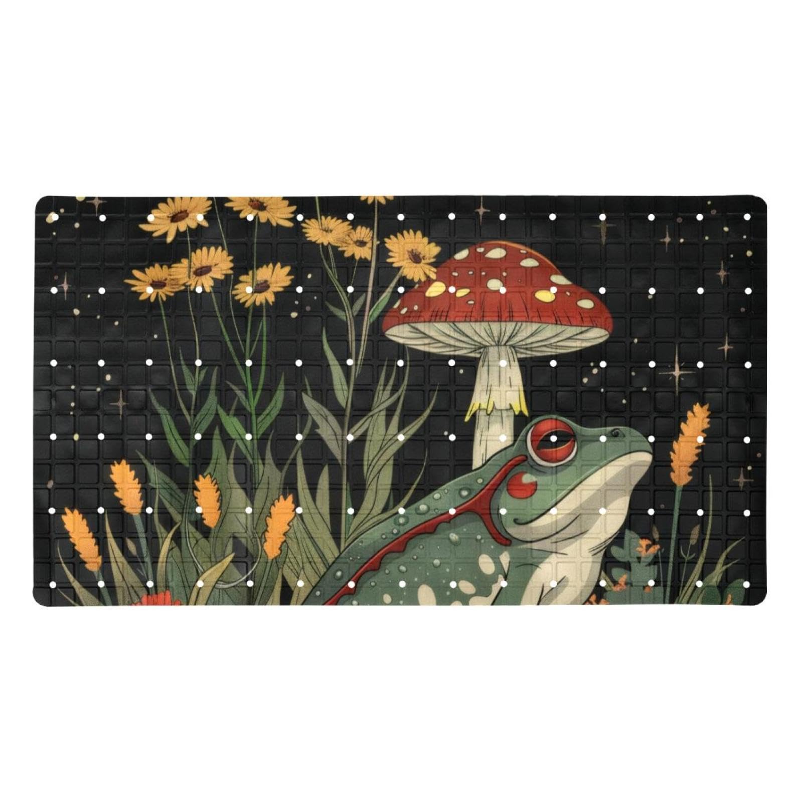 Rutschfeste Badematten für Badezimmer, Motiv: Frosch, Retro-Pilz, Wildblume, Mond, Sterne, rechteckig, maschinenwaschbar, 40 x 70 cm
