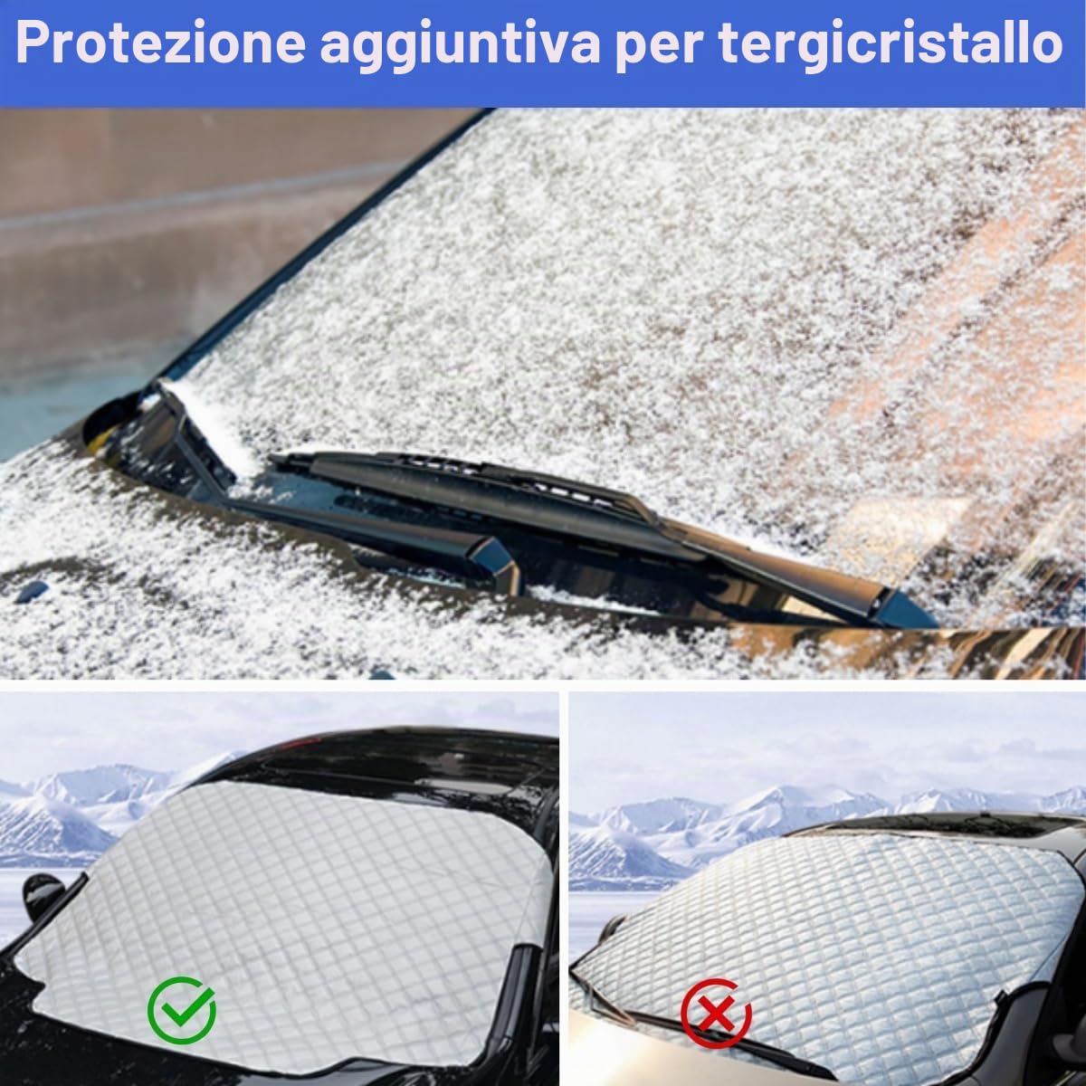 Copertura Parabrezza Auto 195x126cm 6 Magneti Antighiaccio Ripiegabile