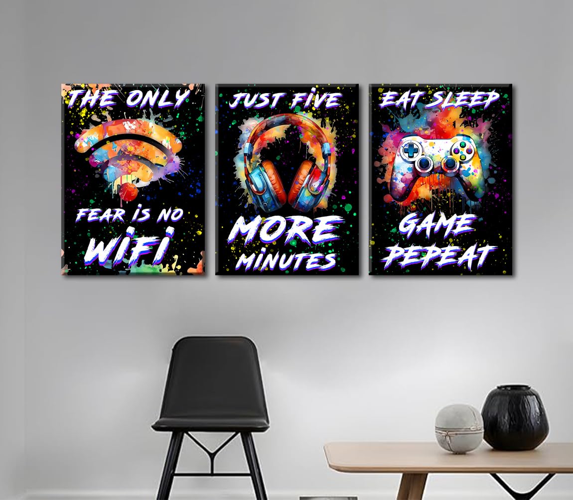 Set di 3 poster con cornice per la stanza dei ragazzi, decorazione da parete con graffiti, decorazione per la stanza dei giochi, stampa di videogiochi, regalo artistico per bambini e ragazzi,