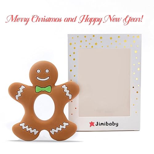Miniatura 4 de Jimibaby Mordedor de Navidad para niños y niñas, 100% libre de BPA, fácil de sostener, apto para congelador (hombre de jengibre), 3.5 x 3.15 x 0.3