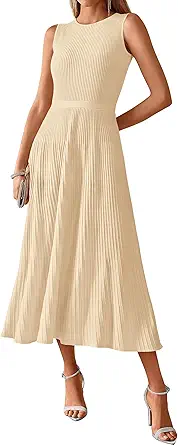 BTFBM Women Tank Midi Dress Summer Crewneck Sleeveless Pleated A Line Business Casual Formal Sweater Spring Dresses 2026