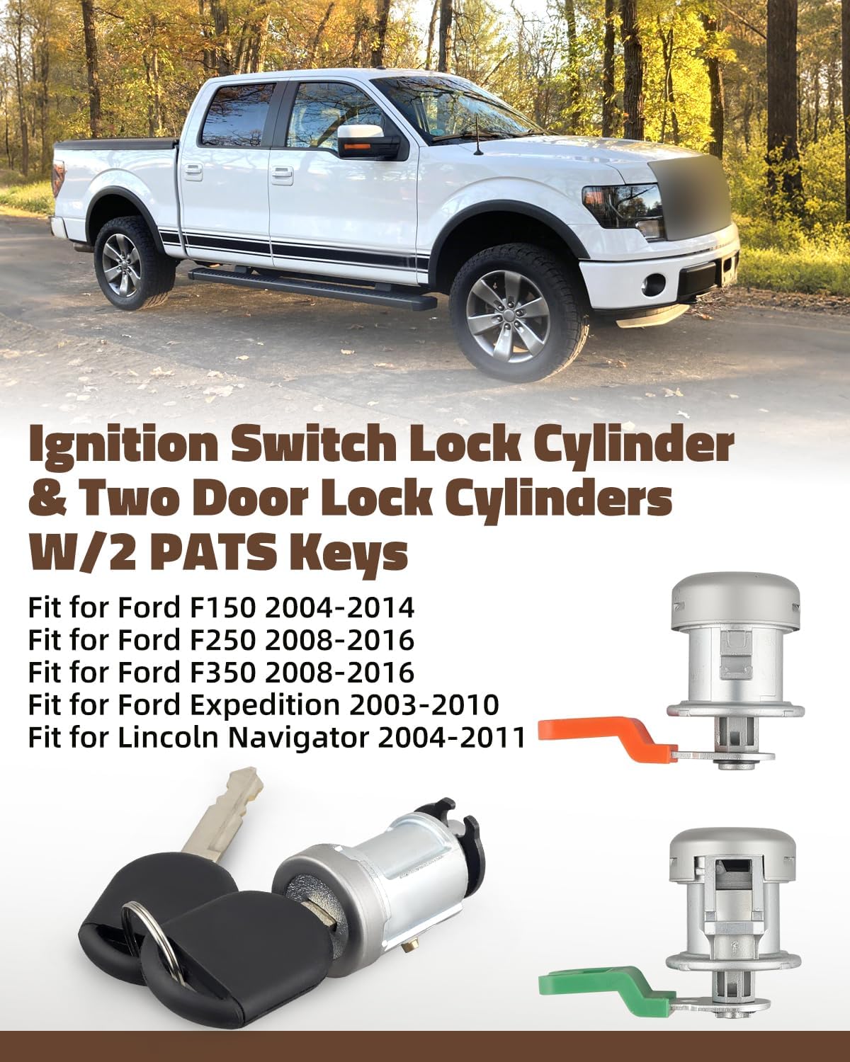 Ignition Switch Lock Cylinder & Door Lock Cylinders Fit for Ford F150 2004-2014 F250 F350 2008-2016 Expedition 2003-2010 Lincoln 2004-2011, Replace 924-717 +DL5885 X 2 +2 Keys