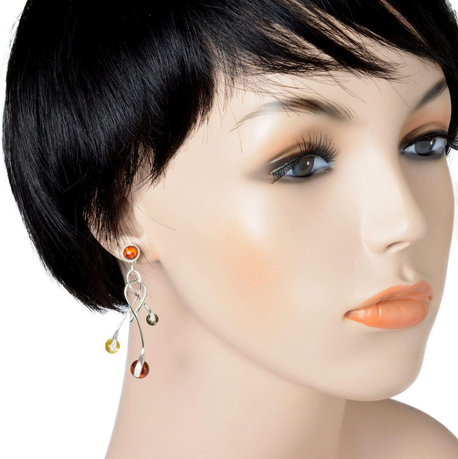 Amber Earrings - Baltic Multicolored Amber Earrings With Crystals - Sterling Silver Jewelry Collection
