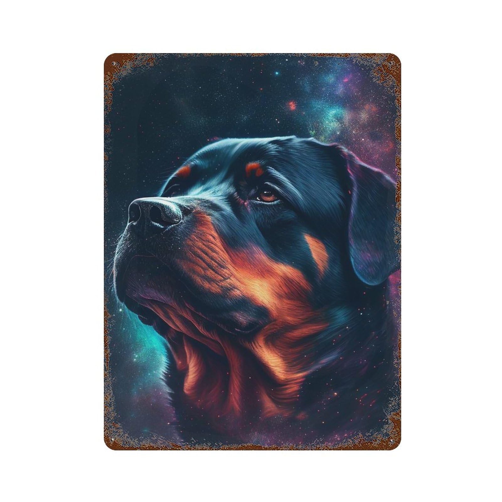 Aged Metal Wall Plaque with Rottweiler Galaxy Dog Design 15.7"x11.8", for Pub, Kitchen And Man Cave Decor, Shabby Chic Decor
