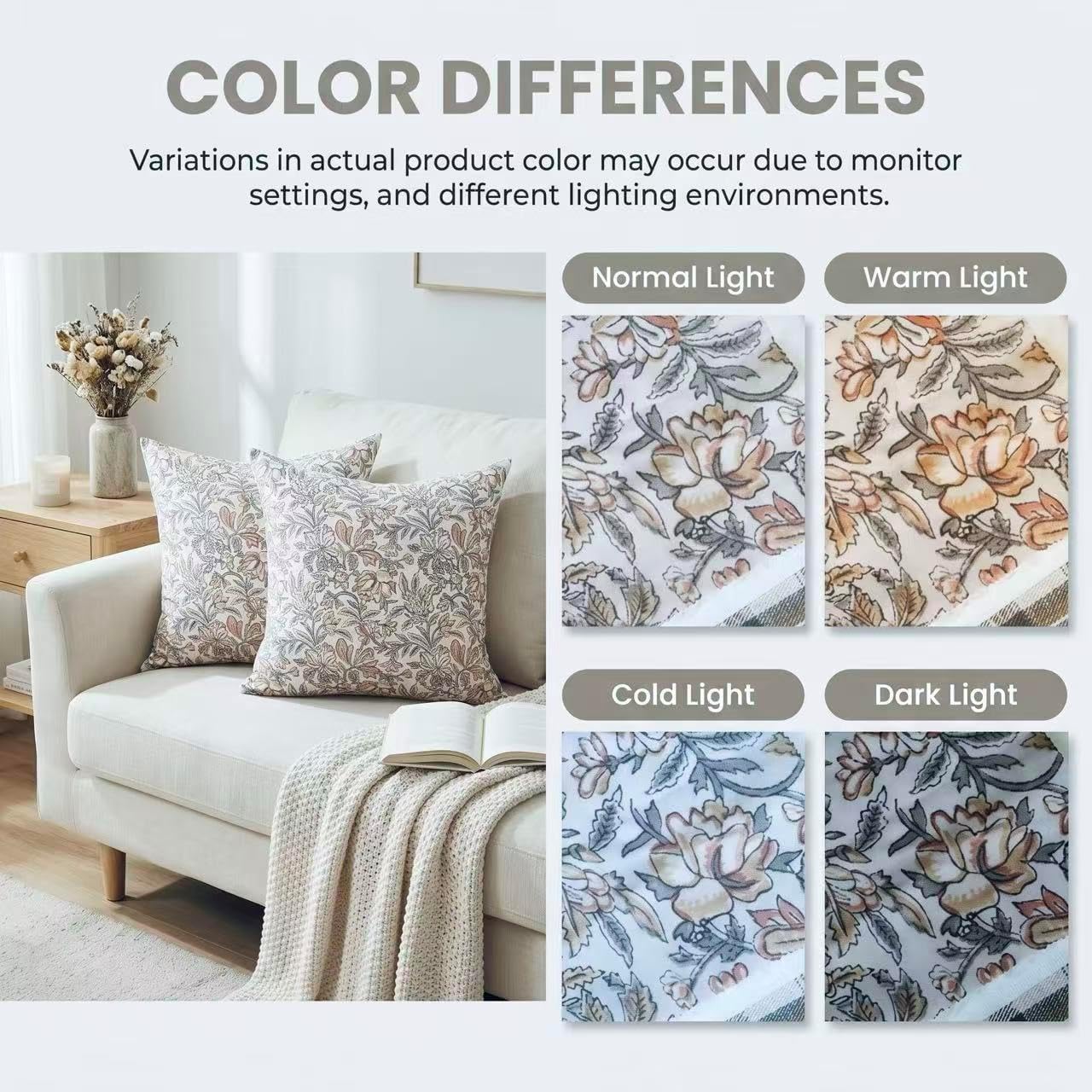 Pack of 2 Floral Pillow Covers 18x18 Muted Vintage Double Sided Block Print Pillow Covers Farmhouse Decorative Couch Pillows for Sofa, Living Room, Boho Neutral Accent Cushion Cover (2, rust, 18X18) image 5