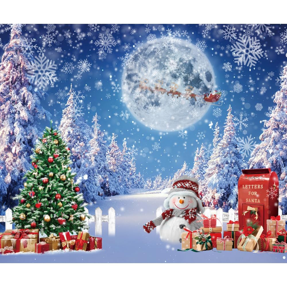 Leowefowa 10x8ft Vinyl Winter Christmas Snowman Backdrop Xmas Tree Snowflake Snow Forest Gifts Background Winter Wonderland Backdrop Baby Shower