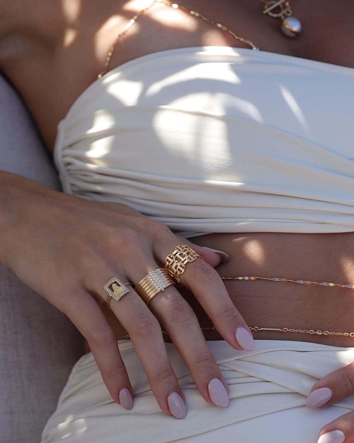 18K Gold Plated Open Rings for Women Wide Band Link Chain Ring Simple Stacking Finger Jewelry Size #4 - #9 - Image 2