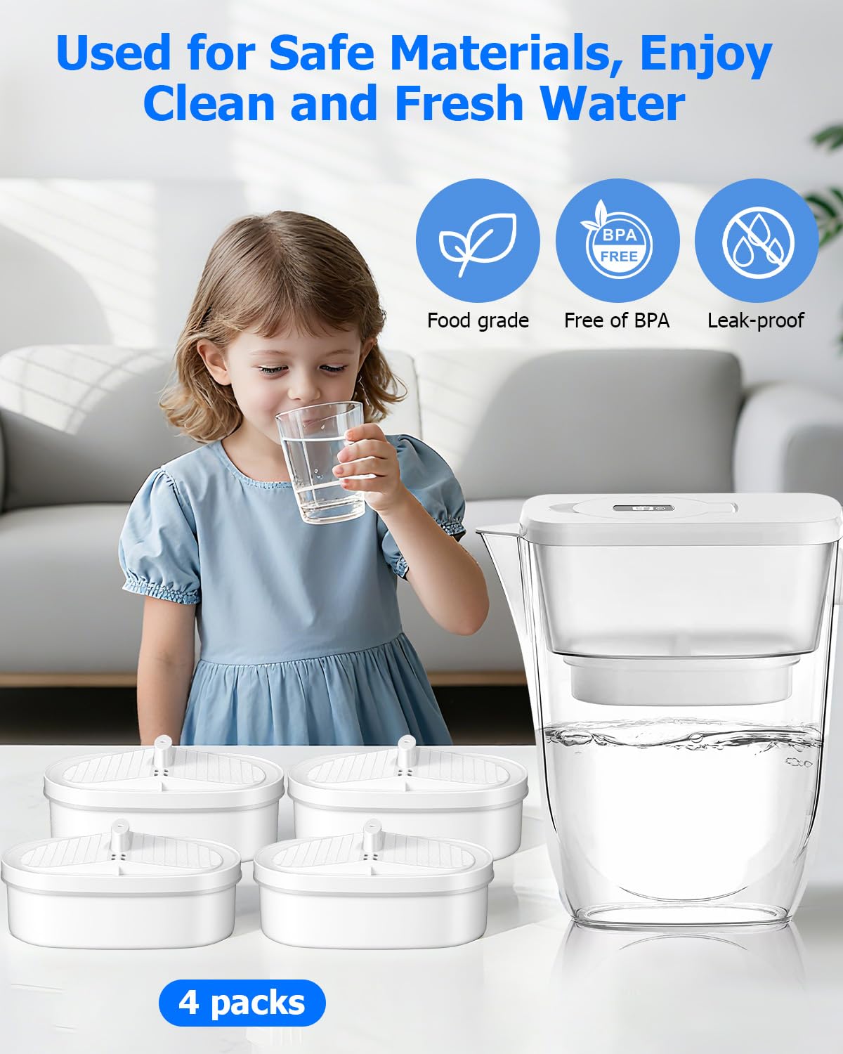 Filtro di Ricambio a 4 Pezzi per Tutti i Sistemi di Filtro per Cadute D'acqua, Riducendo PFOA/PFOS, Cloro di Filtri Acqua Residuo e Ruggine, il Filtro Dell'acqua Dura tre Mesi o 200 Galloni