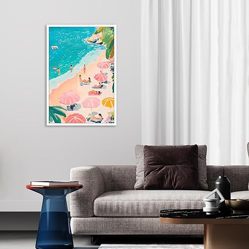 Miniatura 3 de KOEUIRW Arte de pared de acuarela azul funky costero preppy colorido paraguas de playa, cuadros de decoración de verano pastel a la moda pósteres