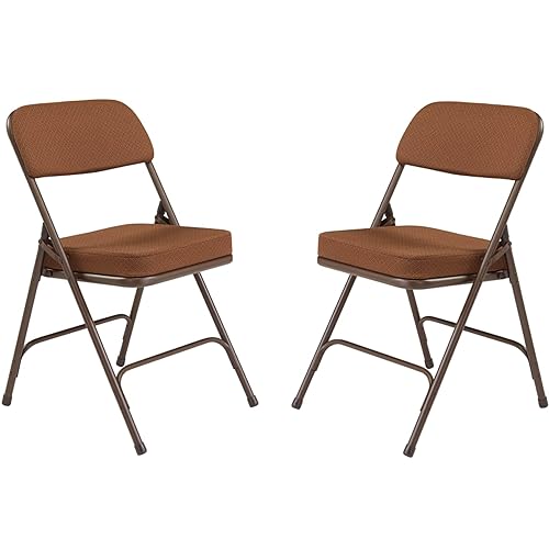 National Public Seating Sillas plegables - asiento con tela de 2 pulgadas de ancho - tela doradamarco marrón - 2 unidades