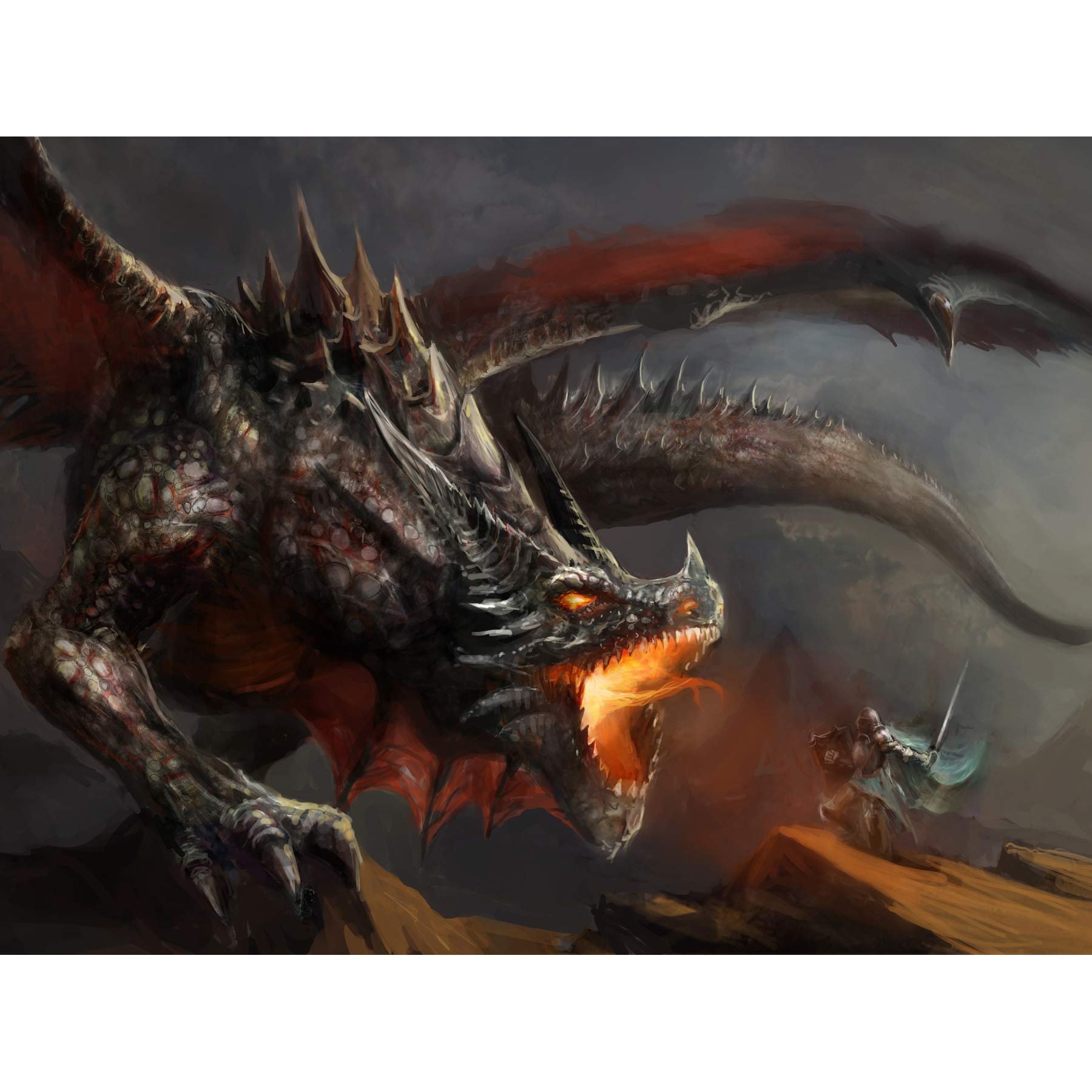 Wee Blue Coo Painting Drawing Fantasy Monster Battle Dragon Large Art Print Poster Wall Decor 18x24 inch