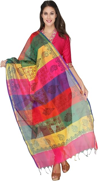 DUPATTA BAZAAR Womans Multicoloured Printed Silk Dupatta