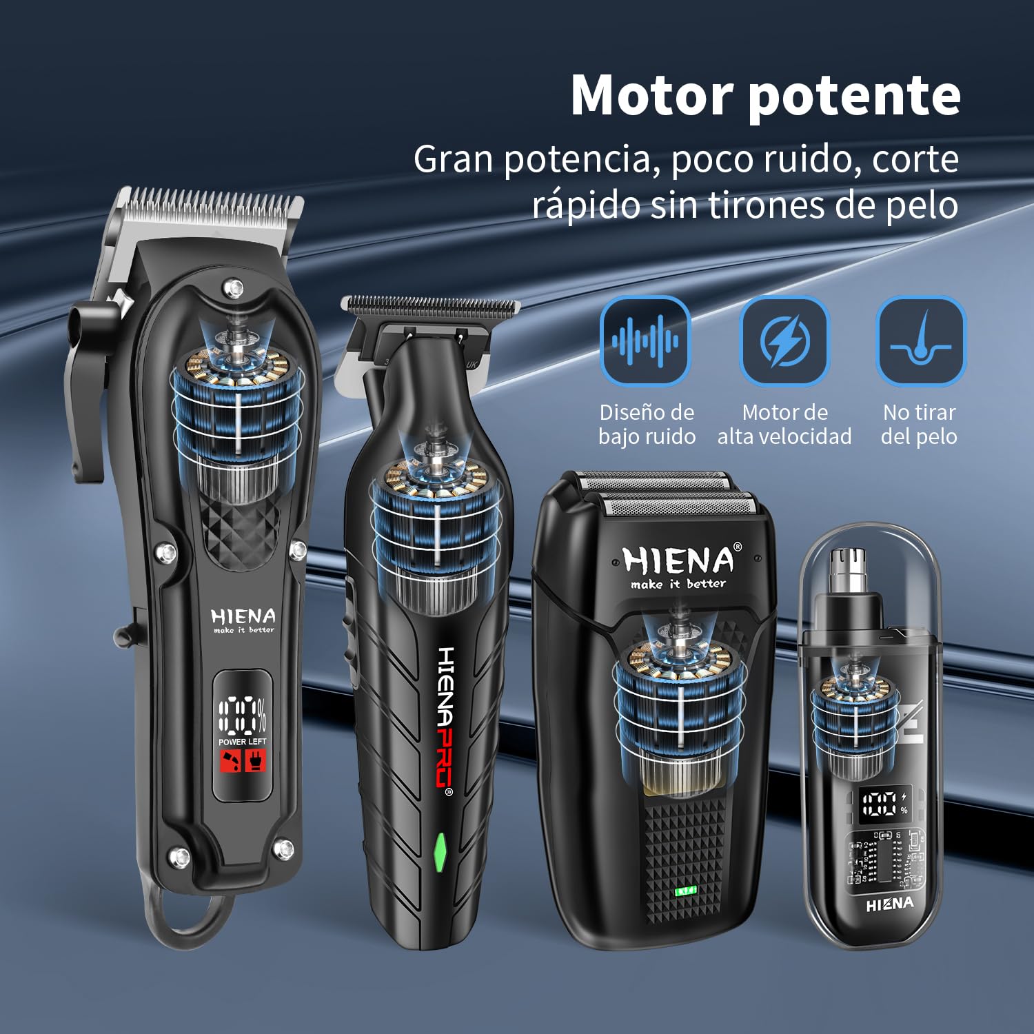 HIENA Pro Juego de Cortapelos Inalámbrico para Hombres con Recortadora Eléctrica Recargable USB, Maquinilla de Afeitar de Láminas y Recortadora de Nariz